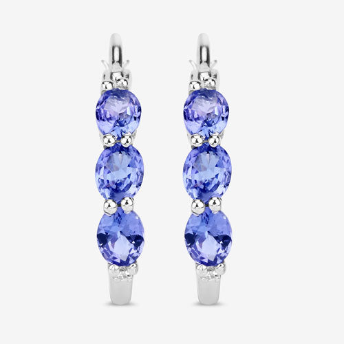 1.99 Carat Genuine Tanzanite and White Diamond .925 Sterling Silver Earrings