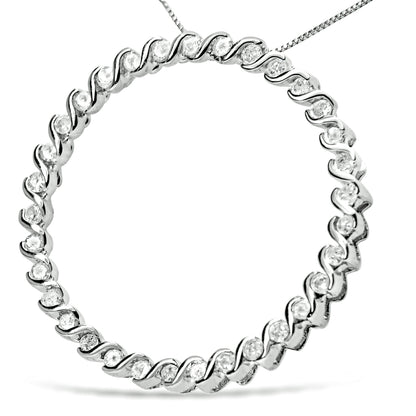 .925 Sterling Silver 3/4 Cttw Round Diamond Spiral Curved Circle Pendant 18" Necklace (I-J Color, I3 Clarity)