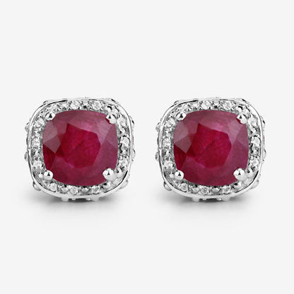 6.12 Carat Dyed Ruby, Ruby and White Topaz .925 Sterling Silver Earrings