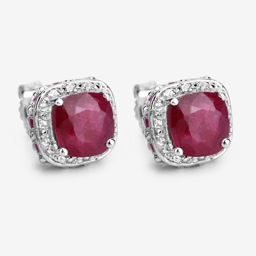 6.12 Carat Dyed Ruby, Ruby and White Topaz .925 Sterling Silver Earrings