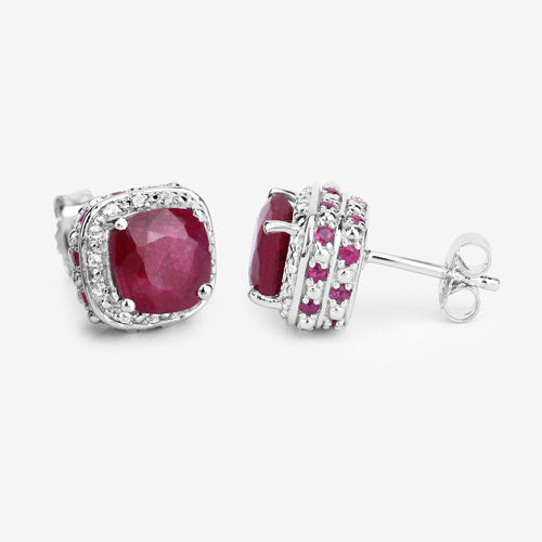 6.12 Carat Dyed Ruby, Ruby and White Topaz .925 Sterling Silver Earrings