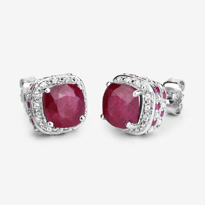 6.12 Carat Dyed Ruby, Ruby and White Topaz .925 Sterling Silver Earrings