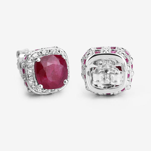 6.12 Carat Dyed Ruby, Ruby and White Topaz .925 Sterling Silver Earrings
