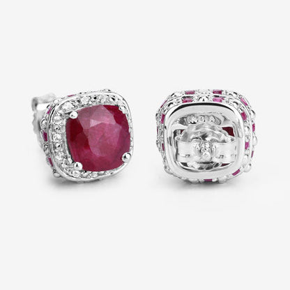 6.12 Carat Dyed Ruby, Ruby and White Topaz .925 Sterling Silver Earrings