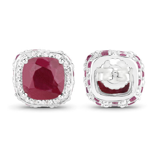 6.12 Carat Dyed Ruby, Ruby and White Topaz .925 Sterling Silver Earrings