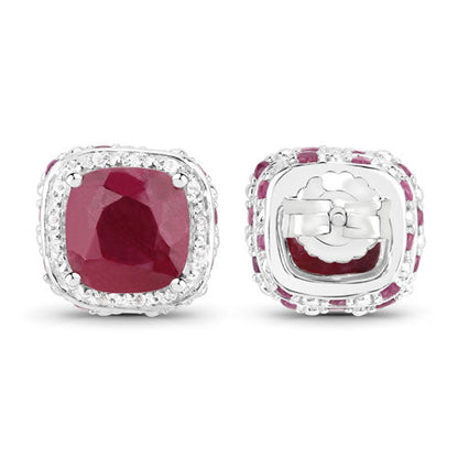 6.12 Carat Dyed Ruby, Ruby and White Topaz .925 Sterling Silver Earrings