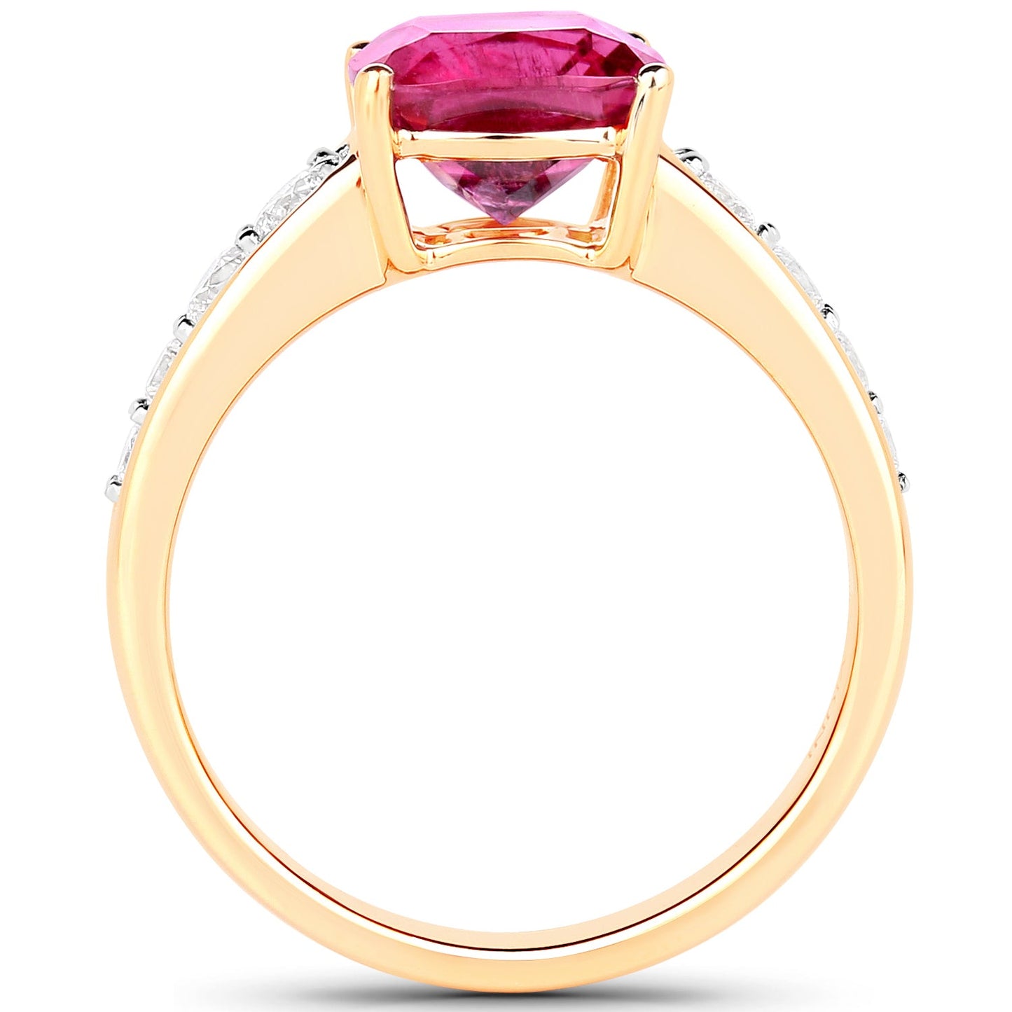 2.70 Carat Genuine Rubellite and White Diamond 14K Yellow Gold Ring
