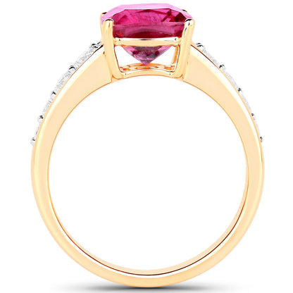 2.70 Carat Genuine Rubellite and White Diamond 14K Yellow Gold Ring