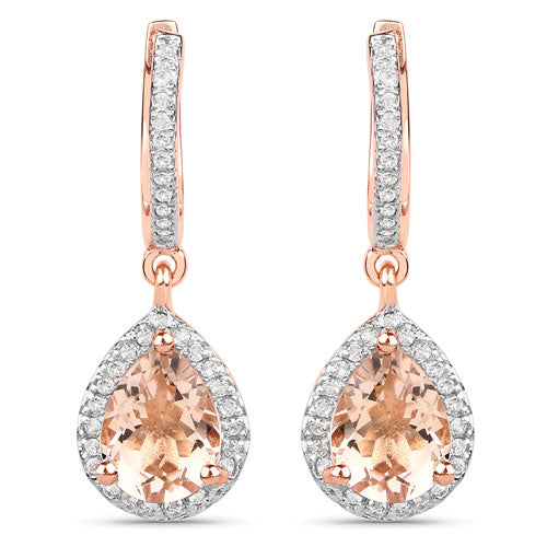 2.03 Carat Genuine Morganite and White Topaz .925 Sterling Silver Earrings