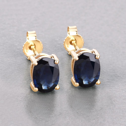 1.90 Carat Genuine Blue Sapphire 10K Yellow Gold Earrings