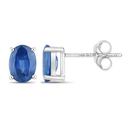 1.90 Carat Genuine Blue Sapphire 14K White Gold Earrings