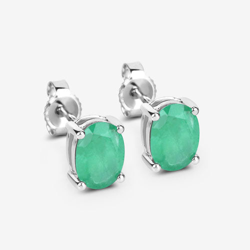 1.44 Carat Genuine Zambian Emerald 10K White Gold Earrings