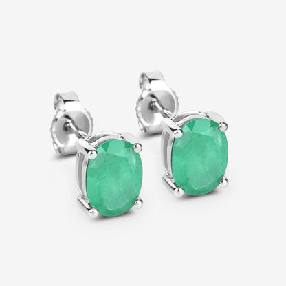 1.44 Carat Genuine Zambian Emerald 10K White Gold Earrings
