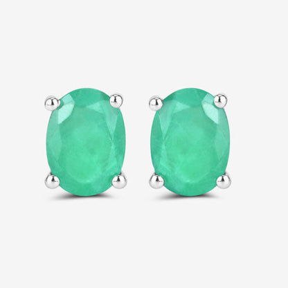1.44 Carat Genuine Zambian Emerald 10K White Gold Earrings