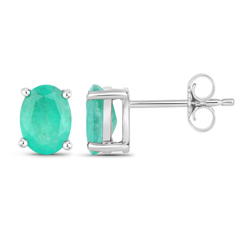 1.44 Carat Genuine Zambian Emerald 10K White Gold Earrings