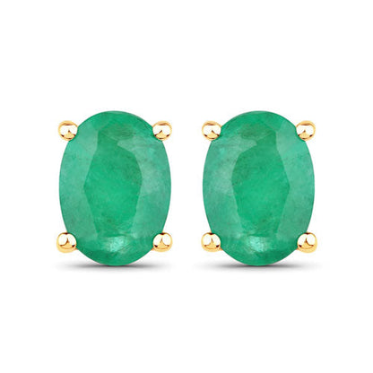 1.44 Carat Genuine Zambian Emerald 10K Yellow Gold Earrings