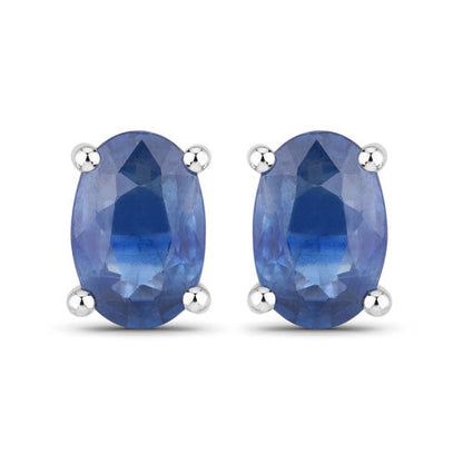 0.96 Carat Genuine Blue Sapphire 14K White Gold Earrings