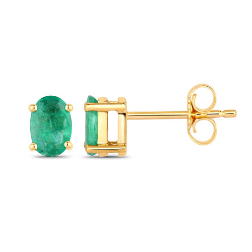 0.88 Carat Genuine Zambian Emerald 10K Yellow Gold Earrings