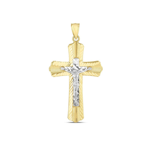 Pendentif croix bicolore en or 14 carats, finition polie, taille diamant