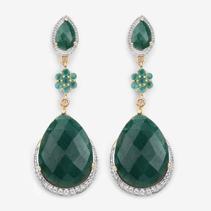 22.70 Carat Dyed Emerald and White Topaz .925 Sterling Silver Earrings