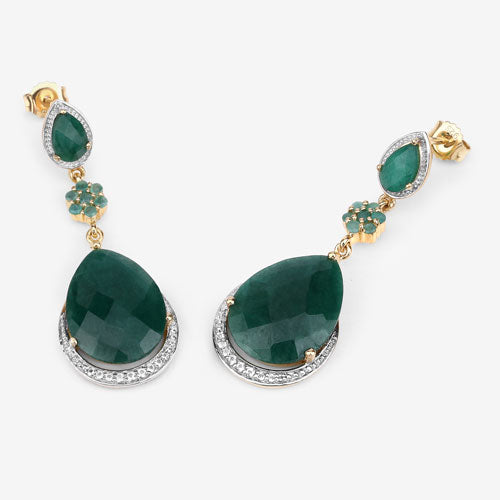 22.70 Carat Dyed Emerald and White Topaz .925 Sterling Silver Earrings