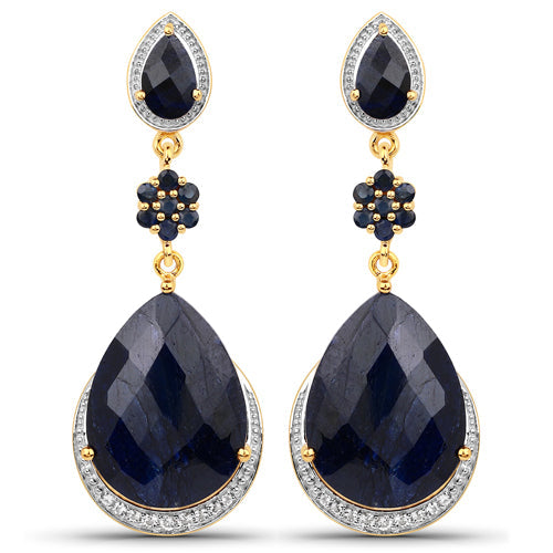 30.04 Carat Dyed Sapphire, Blue Sapphire and White Topaz .925 Sterling Silver Earrings