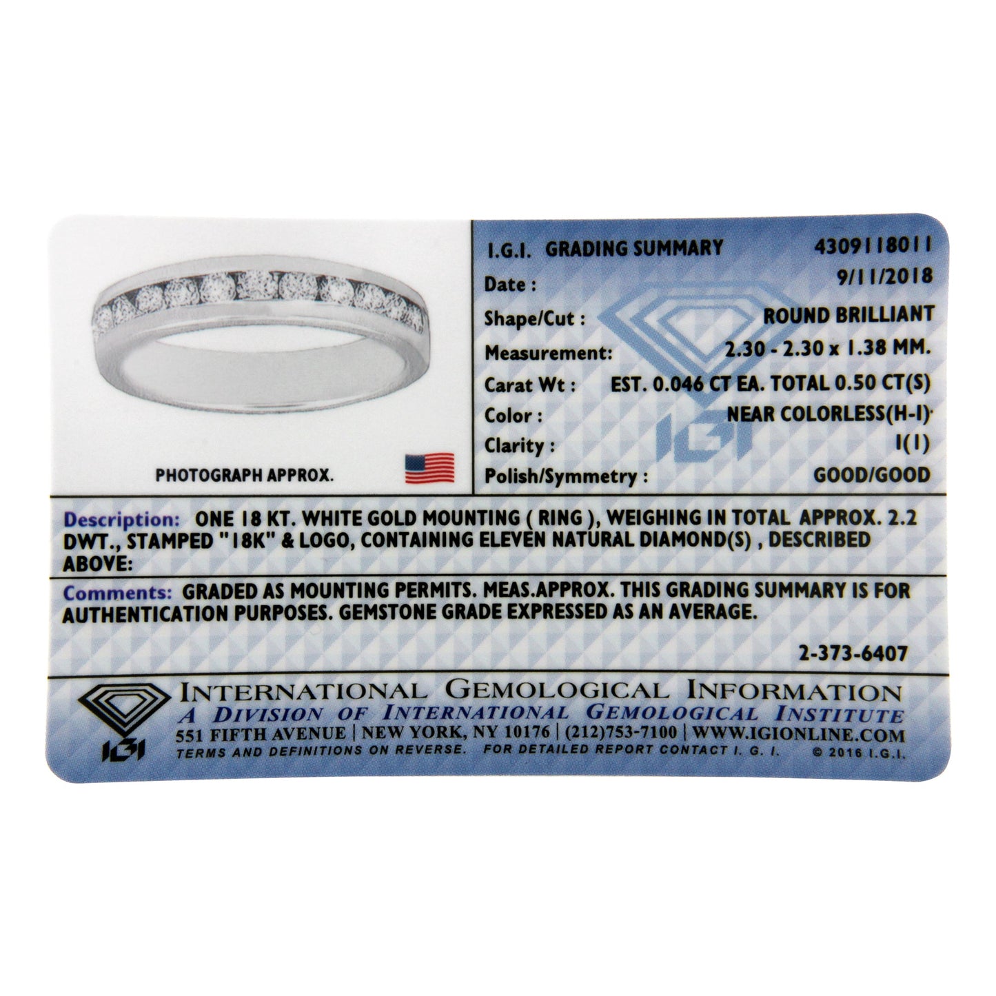 IGI Certified 1/2 Cttw Round Brilliant Cut Diamond 18K White Gold Channel Set Eternity Style Wedding Band Ring (H-I Color, I1-I2 Clarity) - Size 7