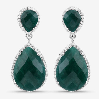19.42 Carat Dyed Emerald and White Topaz .925 Sterling Silver Earrings
