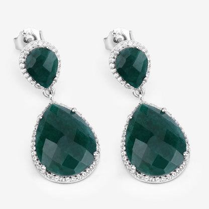 19.42 Carat Dyed Emerald and White Topaz .925 Sterling Silver Earrings