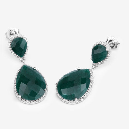 19.42 Carat Dyed Emerald and White Topaz .925 Sterling Silver Earrings