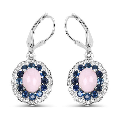 4.00 Carat Genuine Opal Pink, Blue Sapphire and White Topaz .925 Sterling Silver Earrings