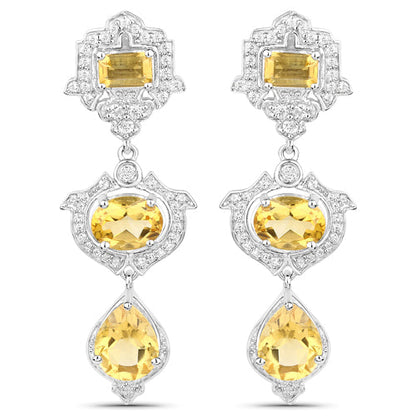 6.63 Carat Genuine Citrine and White Topaz .925 Sterling Silver Earrings