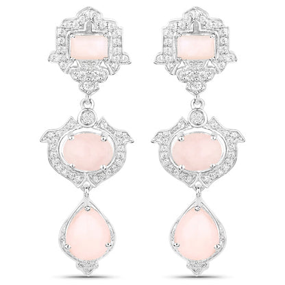 6.97 Carat Genuine Pink Opal and White Topaz .925 Sterling Silver Earrings