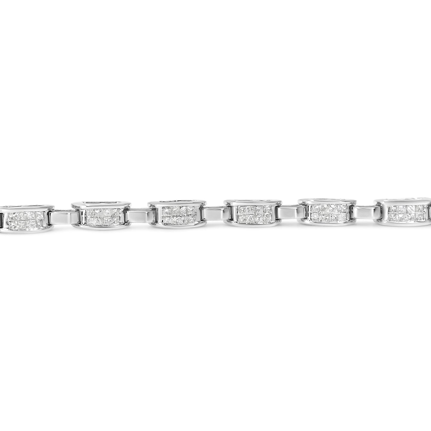 14K White Gold 2.0 Cttw Princess Cut Invisible Set Diamond Rectangular Link Bracelet (I-J Color, I1-I2 Clarity) - 7.25"
