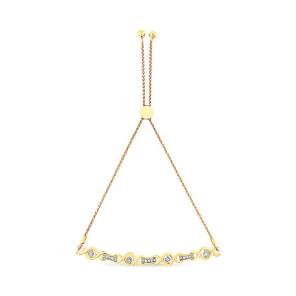 14K Yellow Gold Plated .925 Sterling Silver Channel Set Diamond Accent Twist 4â€-10â€ Adjustable Bolo Bracelet (I-J Color, I3 Clarity)