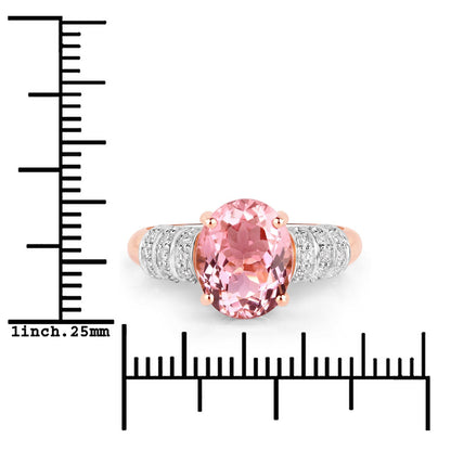 3.11 Carat Genuine Pink Tourmaline and White Diamond 14K Rose Gold Ring