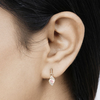 0.57 Carat Genuine Ethiopian Opal and White Diamond 14K Yellow Gold Earrings