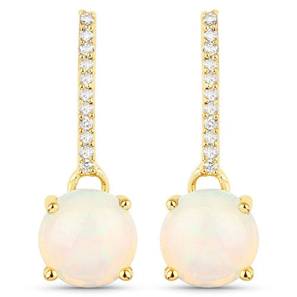 1.06 Carat Genuine Ethiopian Opal and White Diamond 10K Yellow Gold Earrings