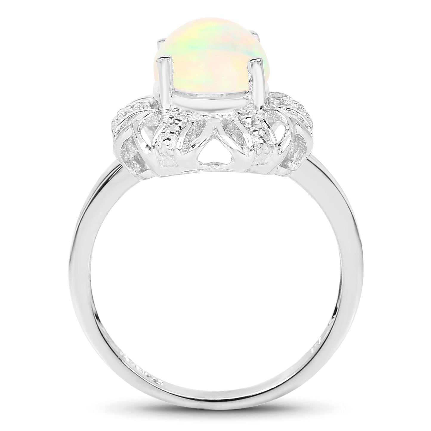 1.73 Carat Genuine Ethiopian Opal & White Topaz .925 Sterling Silver Ring