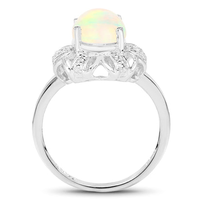 1.73 Carat Genuine Ethiopian Opal & White Topaz .925 Sterling Silver Ring