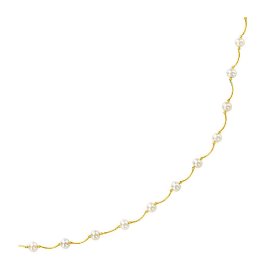 Collier Arc à maillons en or jaune 14 carats avec perles blanches