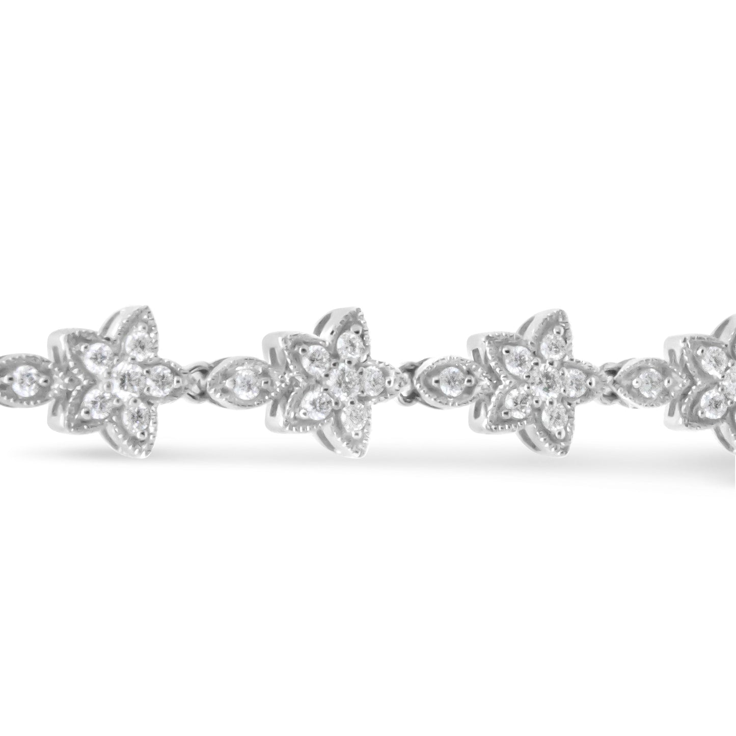14K White Gold 1 1/5 Cttw Round Diamond Flower Blossom Link Bracelet (H-I Color, SI1-SI2 Clarity) - Size 7"