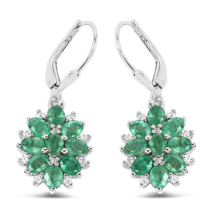 3.04 Carat Genuine Zambian Emerald and White Zircon .925 Sterling Silver Earrings