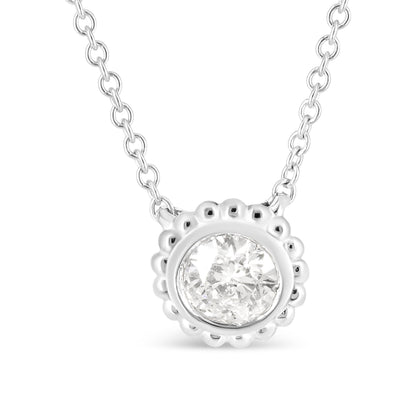 10K White Gold 1/2 Cttw Bezel Set Round Diamond Sunflower Finish 18" Pendant Necklace (I-J Color, I1-I2 Clarity)