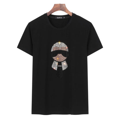 Plus Size Women's Rhinestone Character T-Shirt Fashion