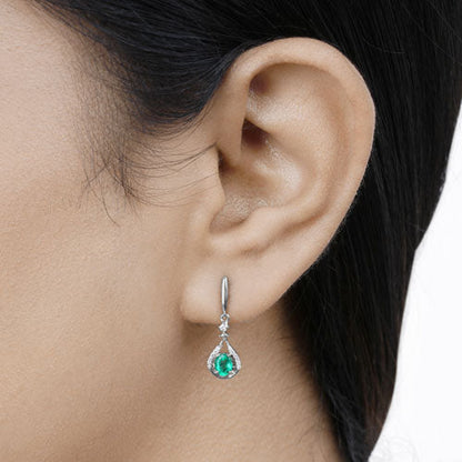 0.70 Carat Genuine Zambian Emerald and White Diamond 14K White Gold Earrings