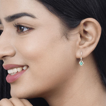 0.70 Carat Genuine Zambian Emerald and White Diamond 14K Yellow Gold Earrings