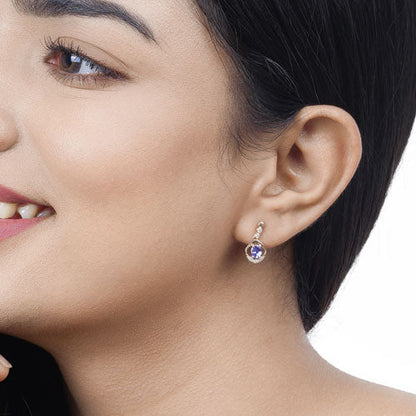 0.76 Carat Genuine Tanzanite and White Diamond 14K Yellow Gold Earrings