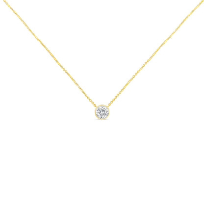 10K Yellow Gold 1/3 Carat Round Brilliant-Cut Diamond Modern Bezel-Set Solitaire 16"-18" Pendant Necklace (H-I Color, SI2-I1 Clarity)