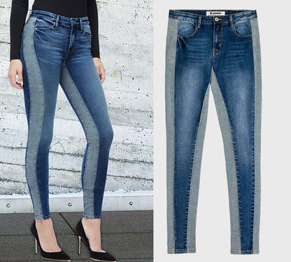 Summer Women's Slim Fit Color Block Denim Pants